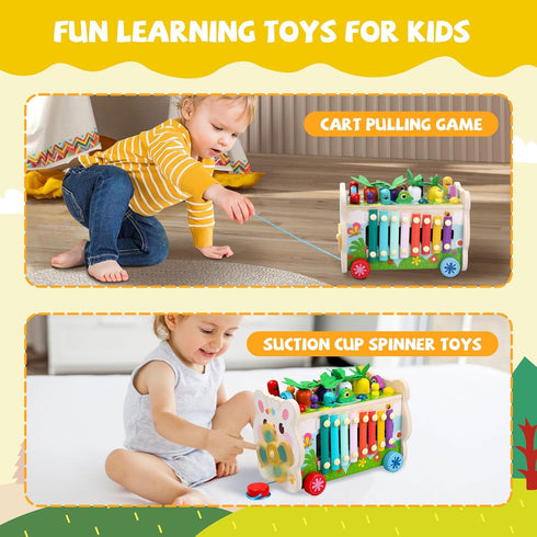 9 1 1 Hammering 1-3, harvest,1 in Montessori Toys for Year Old, Wooden Pounding Toy Game with Xylophone for Toddlers