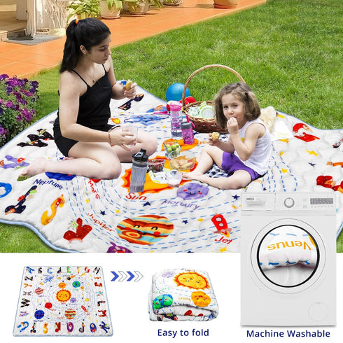 Mfmiudole 71"59" Solar System Baby Gyms Playmats for Playpen Giant Space Rug Planets, ABC Alphabet Learning Mat