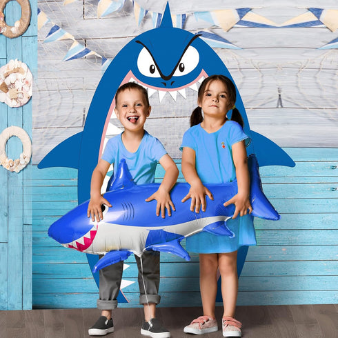 Preboun Shark Party Decorations - 69 x 96 Sign Door Backdrop Birthday Baby Shower Banner for Ocean Theme Supplies