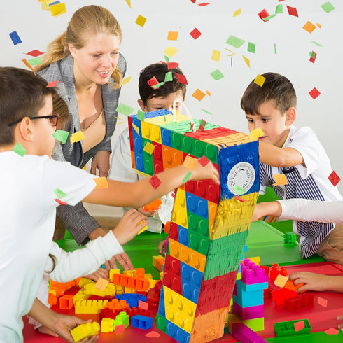 Number 7 Building Blocks Piñata, 16.5 Inch Party Supplies for 7th Birthday Decorations with Confetti Blocks Theme