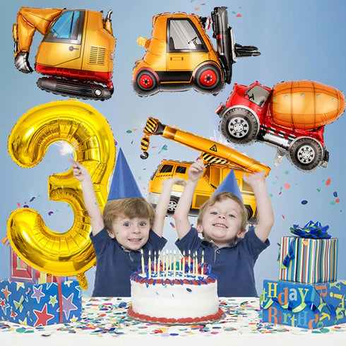 Tagberoy 3 40Inch 3 3rd Construction Birthday Party Supplies Year Old, Large Construction Balloons Gold Number Balloon
