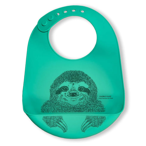 modern-twist Bucket-Bib 100% Food-Grade Silicone, Waterproof and Reusable, Sloth Jungle Green