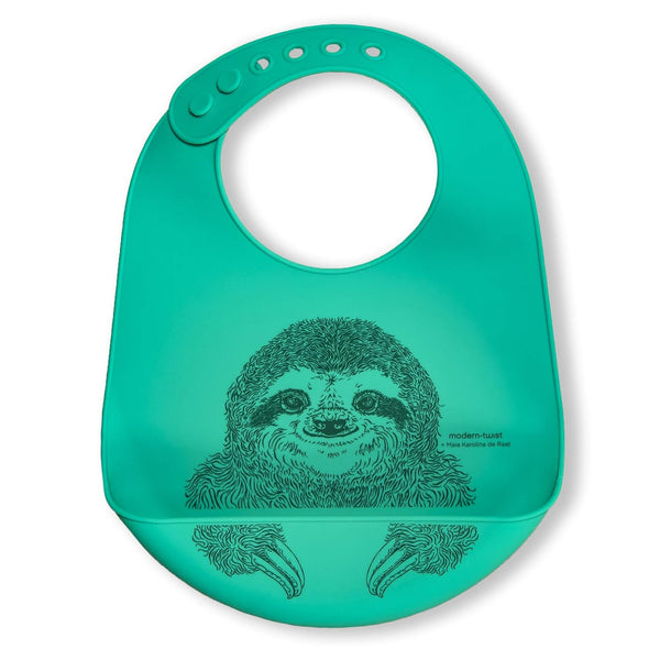 modern-twist Bucket-Bib 100% Food-Grade Silicone, Waterproof and Reusable, Sloth Jungle Green