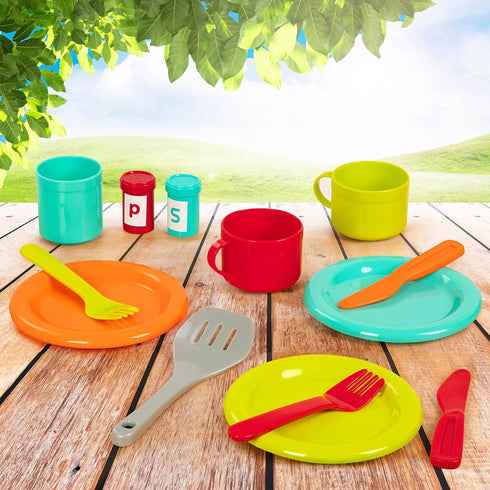 Battat Deluxe Kitchen Playset – 71Pc Pretend Cooking Accessories – 4 Table Settings & Cutlery – Dishwasher Safe