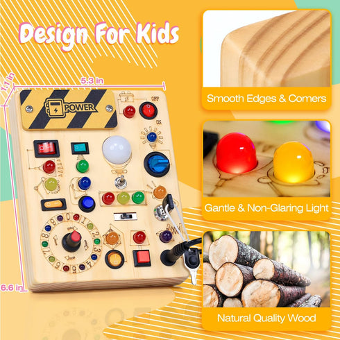 1 2 3 1+ Busy Board with LED Light Switches, Montessori Toys for Years Old, Toddlers Wooden Toy Sensory Activity Board