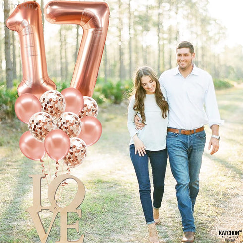 KatchOn Giant Rose Gold 17 Balloon Numbers, 40 Inch Birthday Balloons Set for Happy 17th Birthday Decorations