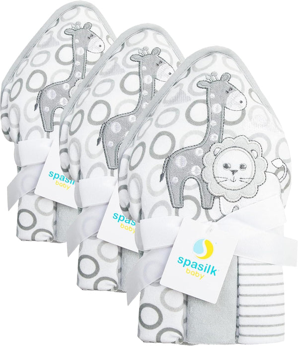 Spasilk Baby Bath Hooded Terry Towel with 3 Washcloths, Baby Bath Essentials,