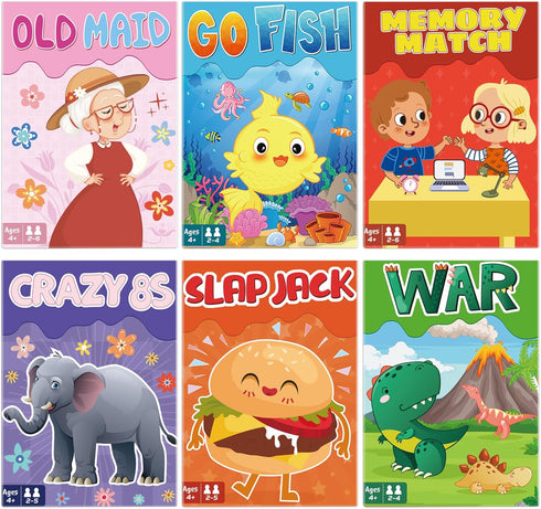 Kids Card Games, Go Fish,Old Maid,Crazy 8s,Memory Match,Slap Jack,War, Cards Game for