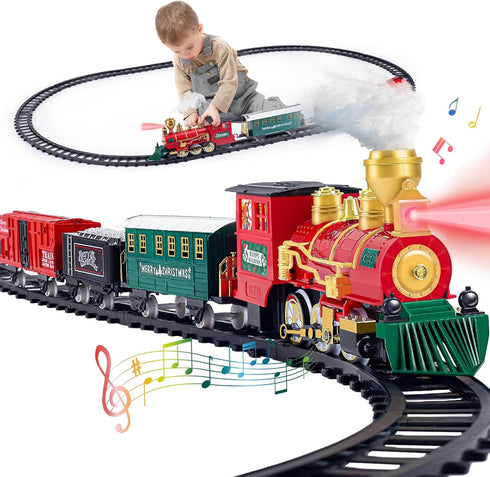 Set, Set 3 4 5 6 7 8+ Kids Train Christmas Train for Under The Trees, Electric Train Toys for Boys Girls with Steam