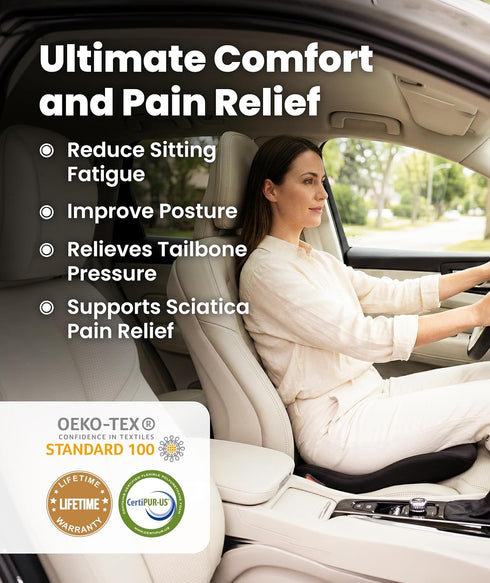 Everlasting Comfort Car Seat Cushion for Driving - Orthopedic Car Cushion for Office, Travel, Gaming Chair Memory Foam