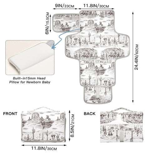 CHUROUSY Cowboys Portable Diaper Changing Pad with Wipes Holder, Western Desert Foldable Baby Diaper Changer Travel Bag