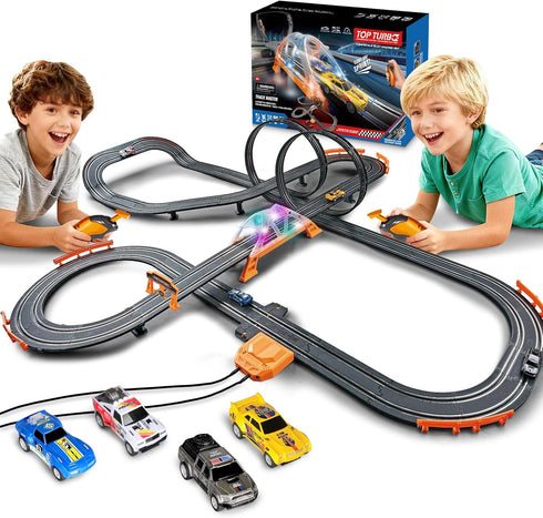 Glorryearst Slot Car Racing Track for Kids with 4 Cars Battery or Electric