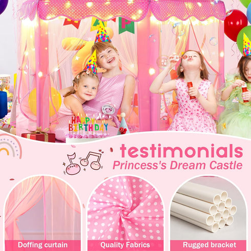 55'' 53'' Monobeach Princess Tent Girls Large Playhouse Kids Castle Play Tent with Star Lights Toy for Children Indoor
