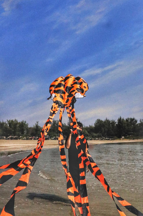 Kizh Large Octopus Kite 150 Inches Long, Soft Parafoil for Kids and Adults, Easy Flyer for Beach Park Garden Playground