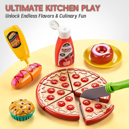 Set, Playset 2 Play Kitchen Accessories, Large Stainless Steel Toddler Cooking Kids Kitchen with Cutting Play Food