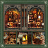 Nookmaster Book Nook Kit Classical Library Miniature Dollhouse Book Nook Bookshelf Insert with LED Lights, Creative DIY