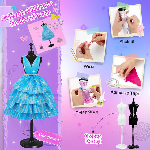 MINIFUN 1500+ Pcs Fashion Designer Kit for Girls, Sewing Kit with 7 Mannequins, DIY Arts and Crafts for Kids
