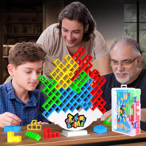Stack Attack Game - 48PCS Tetra Board Tower Games for Adults & Kids, 2 Players Balance Stacking Toy