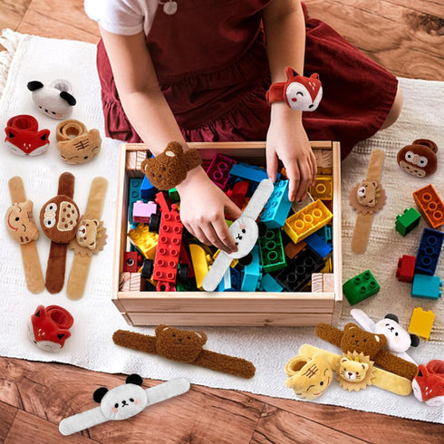 12 PCS Stuffed Animal Slap Bracelets - Plush Animal Snap Bracelets, Cute Wrist Slap Band Toy for Boys Girls