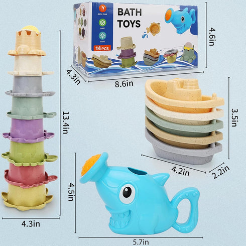 Baby Bath Toys for Toddlers 1-3, 14 Pcs Mold Free Bathtub Toys for Kids Age 2-4, Water Table Toys