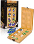 Point Games Solid Wood Deluxe Mancala - Folding Board Game with Metal Latch and Glass Marbles, Portable Strategy Game