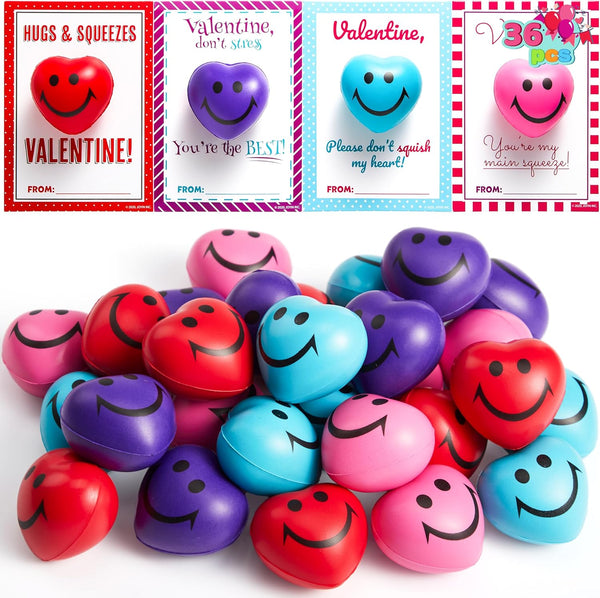 JOYIN 36 Packs Heart Shape Stress Ball with Cards Stress Relief Fidget
