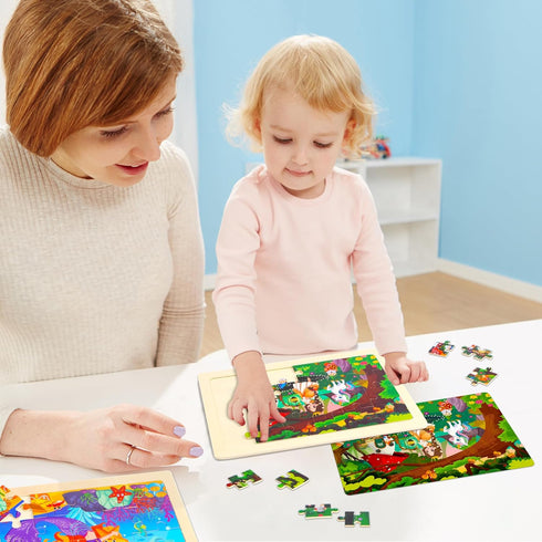 Sticeard 4-6,Unicorn Puzzles,24pcs 3-5,4 Pack 3 4 5 Wooden Puzzles for Kids Ages Princess Mermaid Fairy Kid Puzzles