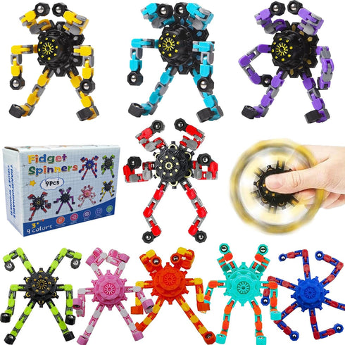 HiQCGS Transformable Fidget Spinners 9-Pack Sensory Toys for Kids & Adults with ADHD,