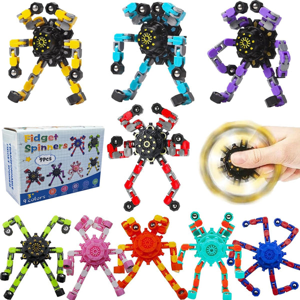 HiQCGS Transformable Fidget Spinners 9-Pack Sensory Toys for Kids & Adults with ADHD,