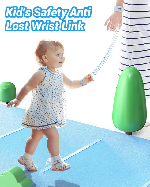 Dr.meter Kids Leash for Toddler - 8.2ft Reflective Anti Lost Wrist Link with Key & Lock, Blue
