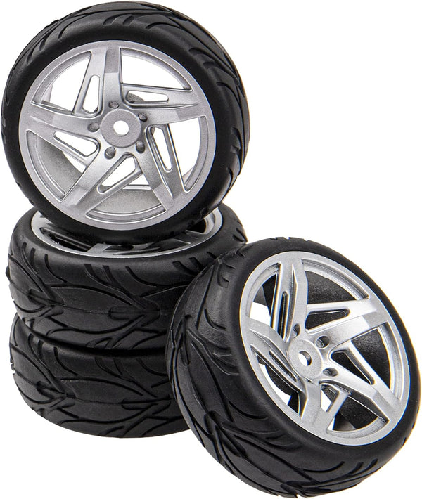 5-Spoke 12mm Hex Hub Wheel Rims & Rubber Tires Compatible with HSP Tamiya HPI Kyosho 1/10 On-Road Touring Car