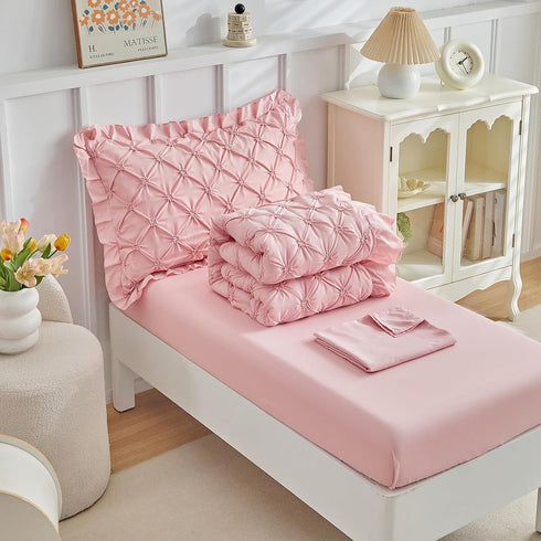 Set Girls,4 Set,Ultra Set DuShow Princess Toddler Bedding for Pieces Ruffles Toddler Bed Soft Kids Pink Sheet Includes