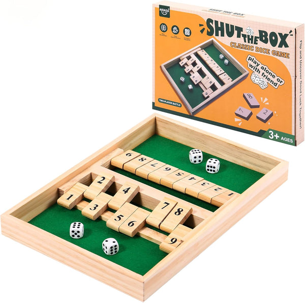 AIUAZA Shut The Box dice Game,Wooden Board Games 2-Person Competitive, Traditional bar, Travel,
