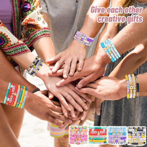LUYI 32 Pcs Preppy Jewelry Bracelets for Women, Colorful Clay Bead Stackable Friendship Bracelets
