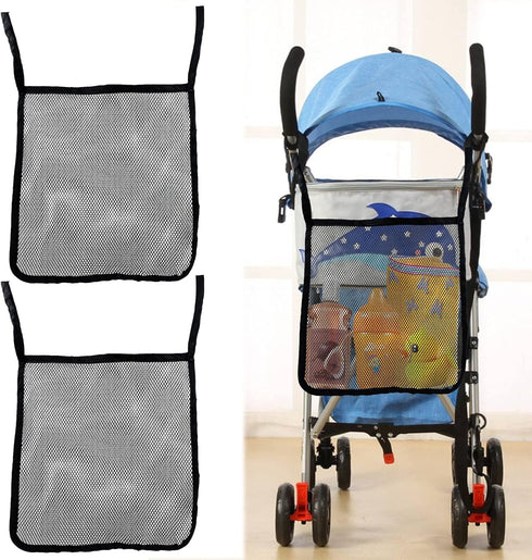 2 Pack Portable Universal Baby Stroller Hanging Bag, Accessory Mesh Organizer Net Bag for Food and Toys