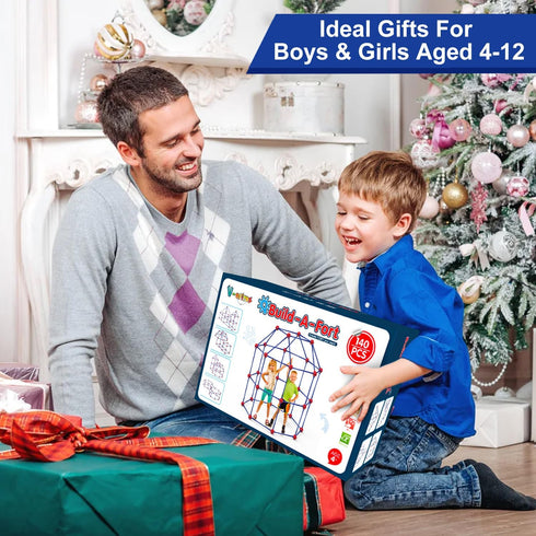 Fort Building Kits for Kids, 140 Pcs Creative STEM Construction Toys for Indoor & Outdoor Activity, Gifts for Ages 4-12