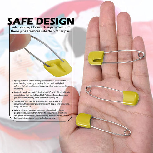 Lxnoap 10-Pack Stainless Steel Baby Safety Pins (Yellow)
