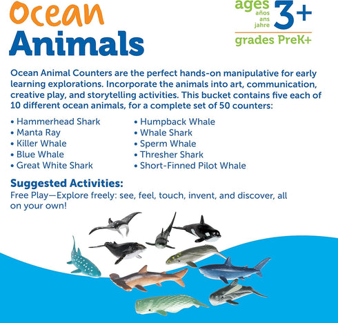 Learning Resources Ocean Animals - 50 Pieces Toddler Learning Toys for Ages 3+ - Perfect for Math Counters