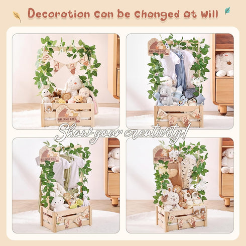 Closet Wooden Baby Shower Crate - Forest Animals Themed Personalized Crate with Hangers & Decorative Accents, Easy