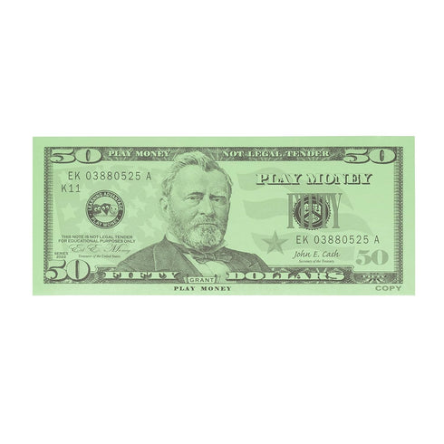 LEARNING ADVANTAGE Fifty Dollar Play Bills, Set of 50, $50 Paper Bills