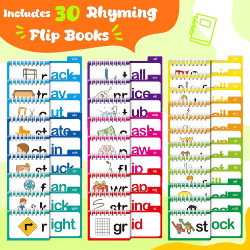 Zazopup 30 Read and Rhyme Flip Books,Word Family Build Book,Learn to Read Phonics Flash Cards,Sight Words Flash Cards