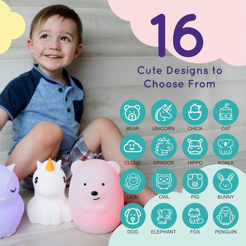 Lumipets Remote Control Silicone Night Light for Kids - Elephant Design with 9 Soft Colors & Sleep Timer