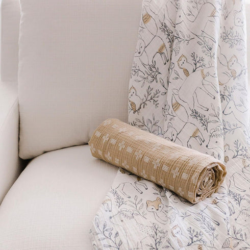 100% Set 2, 47" 47", Crane Baby Cotton Muslin Swaddle Blankets, Ezra Woodland Animal, Baby Swaddle Blanket, of x
