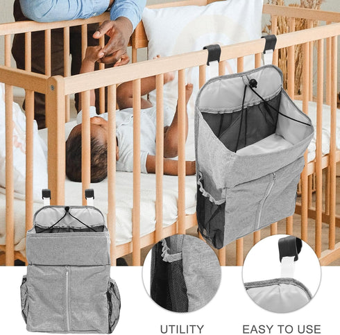 Toddmomy Gray Multifunctional Diaper Organizer for Crib and Nursery Essentials
