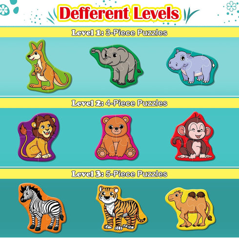 Wild Animal Puzzles for Kids Aged 3+, Educational Montessori Toys for Toddlers, Preschool Learning Game