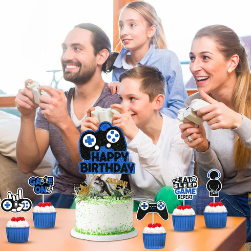 31 Piece Video Game Happy Birthday Cupcake Toppers, Gaming Theme Party Decorations for Kids