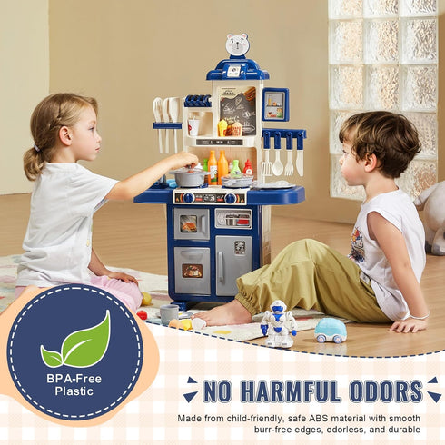 Playset 48PCS, Set 18.5" 9.4" 30.7" VEVOR Kids Kitchen Pretend Play Kitchen with Cooking Stove with Steam, Sounds
