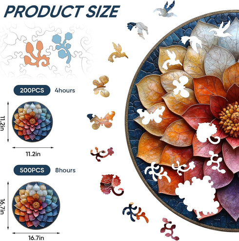 500 16.7x16.7 Qiuenisray Wooden Puzzles for Adults Pieces, Mandala Flower Jigsaw Puzzles, Beautiful Wall Decor, FSC