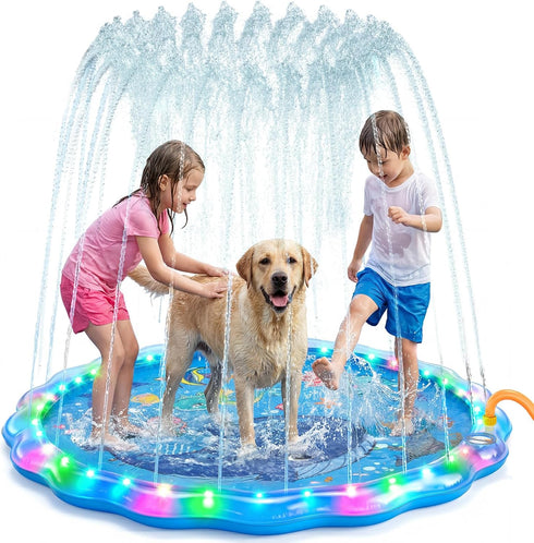 Dsquu LED Glowing Splash Pad Sprinkler for Kids & Dogs, 60" Non-Slip Outdoor