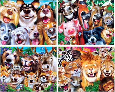 MasterPieces Selfies 4-Pack Kids Jigsaw Puzzles - Silly Animal Selfies - Ages 6 & Up - 8"x10" - Eco-Friendly Craftsmanship & Cognitive Fun
